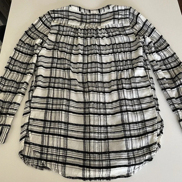 Anthropologie Top Women 4 Black White Plaid Tunic Shirt Button Up Wool Blend - Picture 4 of 12